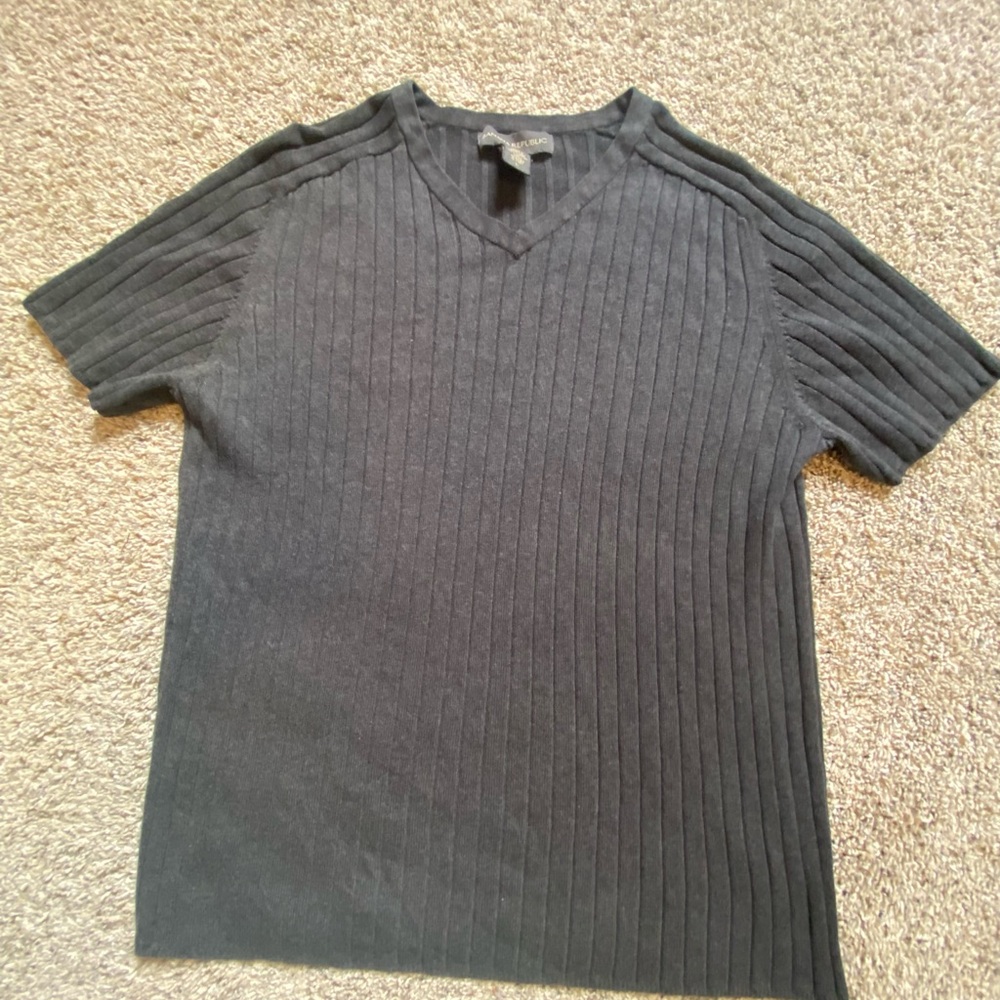 Banana Republic V-Neck Grey Sweater Ribbed Knit